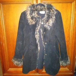Vintage  Black Faux Fur Trim Teddy Jacket Deborah Murray